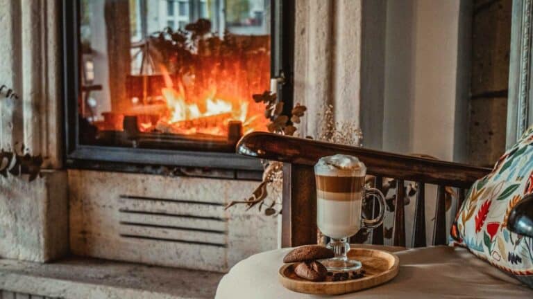 fireplace safety in michigan fire home cozy fire side table with hot cocoa and brick fireplace