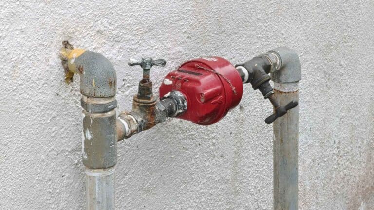 water pipes directing into the home with a red intake valve for emergencies