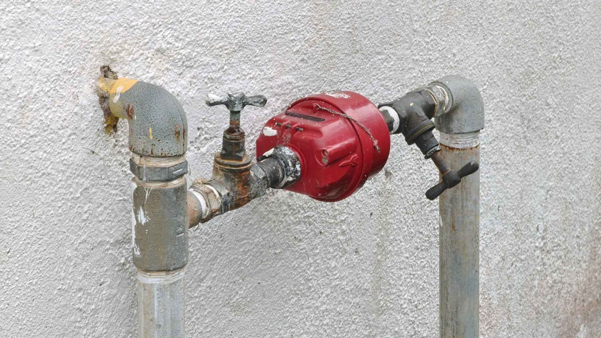 water pipes directing into the home with a red intake valve for emergencies