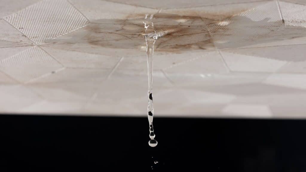 dirty wet ceiling stain dripping with black background